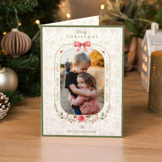 Elegant Classic Watercolor Floral Christmas Photo Holiday Card