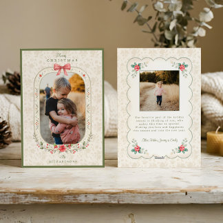 Elegant Classic Watercolor Floral Christmas Photo Holiday Card