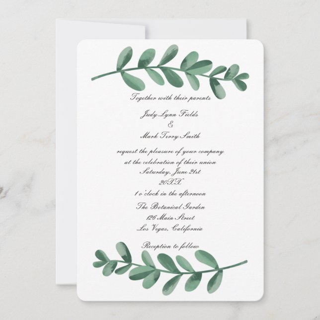 Elegant Classic Watercolor Green Leaves Invitation (Front)