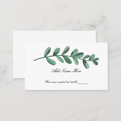 Elegant Classic Watercolor Green Leaves Table Place Card