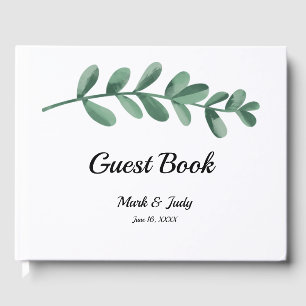 Elegant Classic Watercolor Green Leaves Wedding Guest Book