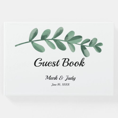 Elegant Classic Watercolor Green Leaves Wedding  Guest Book