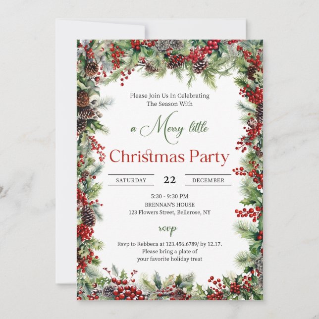 Elegant classic watercolor greenery wreath invitation (Front)