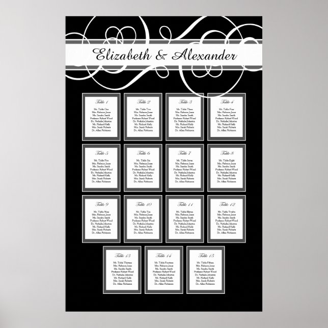 Elegant Classic Wedding 15 Table Seating Chart (Front)