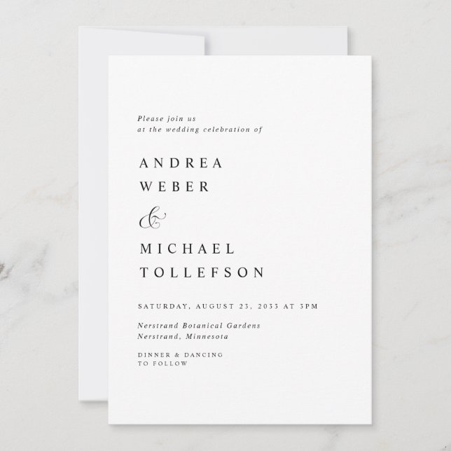 Elegant Classic Wedding Black White Simple Modern Invitation (Front)