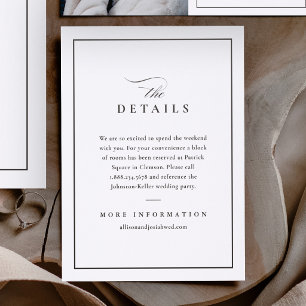 Elegant Classic Wedding Details Letterpress Enclosure Card