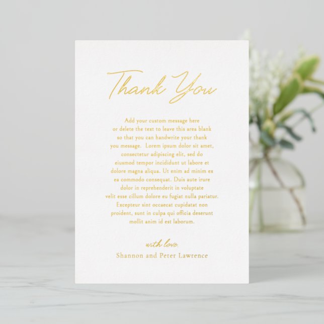 Elegant Classic Wedding Foil Thank You Card (Standing Front)