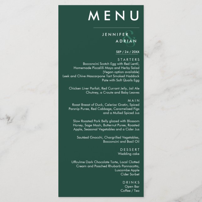 Elegant Classic Wedding Menu (Back)