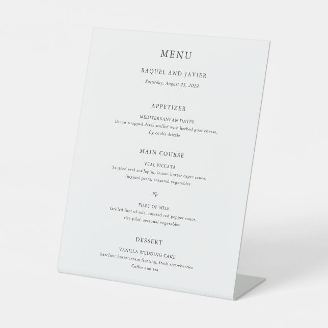 Elegant Classic Wedding Menu Pedestal Sign (Front)