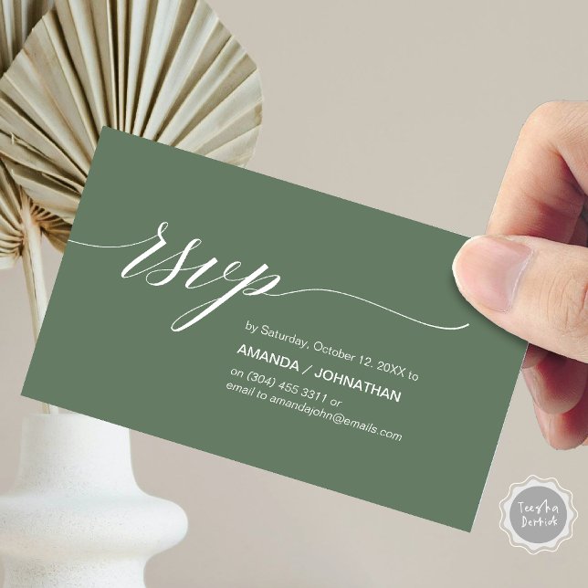Elegant Classic Wedding, Party Invitation RSVP (Elegant Classic Wedding, Party Invitation RSVP Enclosed Card, in Forest Sage Green)