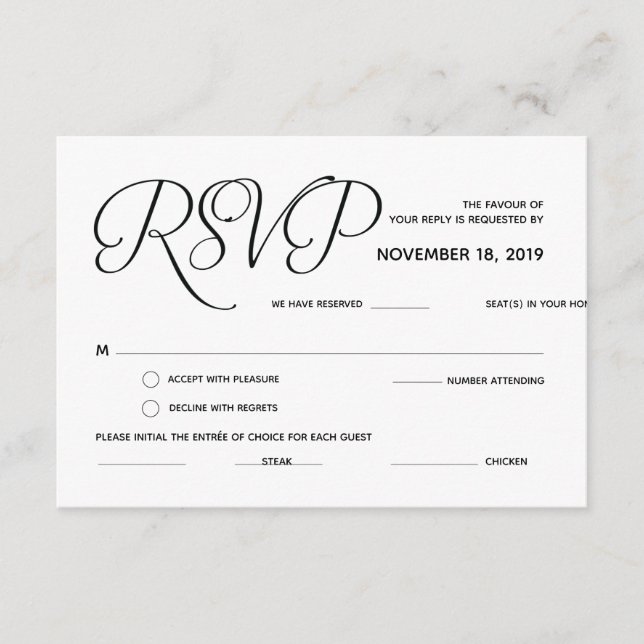 Elegant Classic Wedding RSVP (response) card (Front)