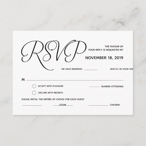 Elegant Classic Wedding RSVP response card