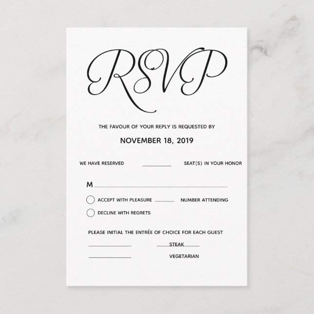 Elegant Classic Wedding RSVP (response) card (Front)
