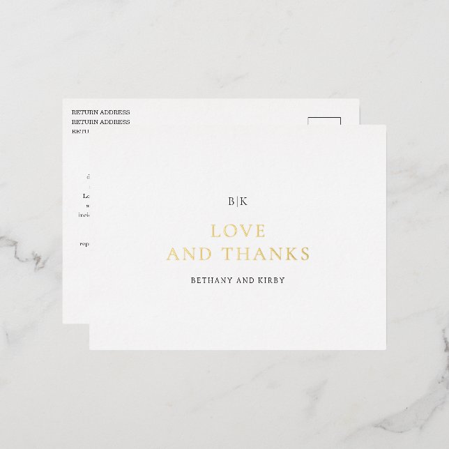 Elegant  Classic Wedding Thank You Foil Invitation Postcard (Front/Back)