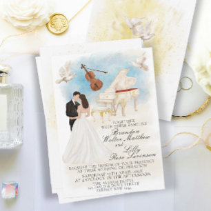 Elegant Classic Wedding with Bride & Groom Piano Invitation