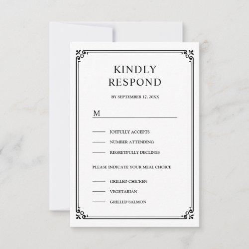 Elegant Classic White and Black Wedding RSVP Card