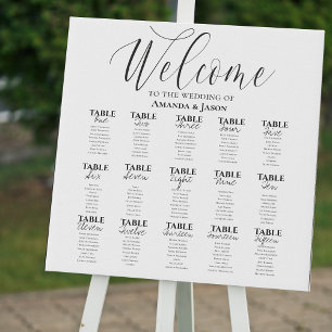 Elegant Classic White Black Wedding Seating Chart  Faux Canvas Print