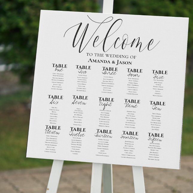 Elegant Classic White Black Wedding Seating Chart  Faux Canvas Print (Elegant Classic White Black Wedding Seating Chart Faux Canvas Print)