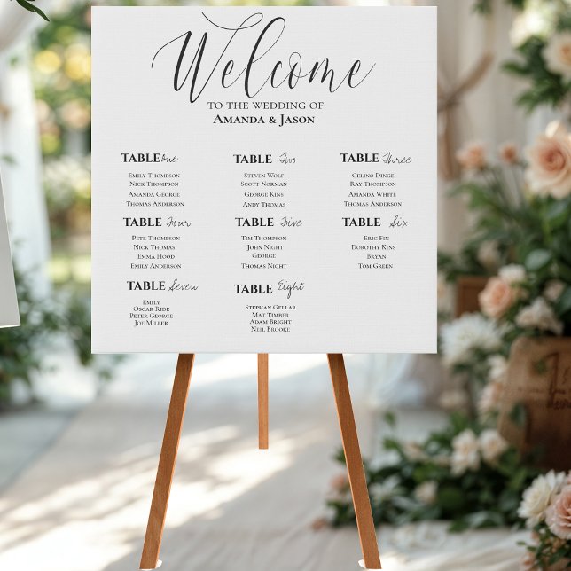 Elegant Classic White Black Wedding Seating Chart  Faux Canvas Print (Elegant Classic White Black Wedding Seating Chart Faux Canvas Print)