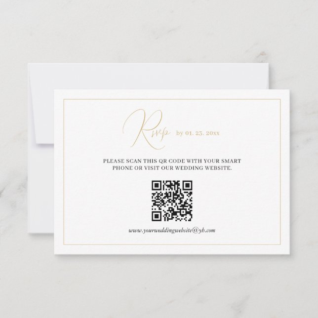 Elegant Classic White Gold Wedding RSVP Card (Front)