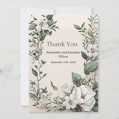 Elegant Classic White Magnolias Thank You Card