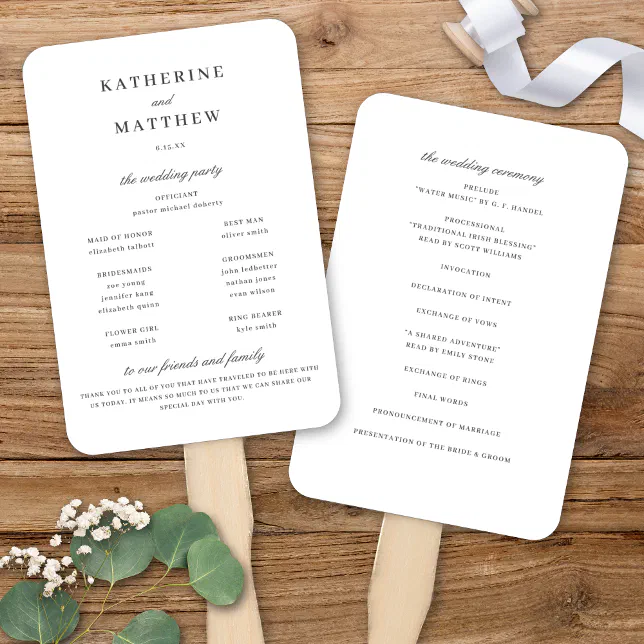 Elegant Classic White Wedding Ceremony Program Hand Fan | Zazzle