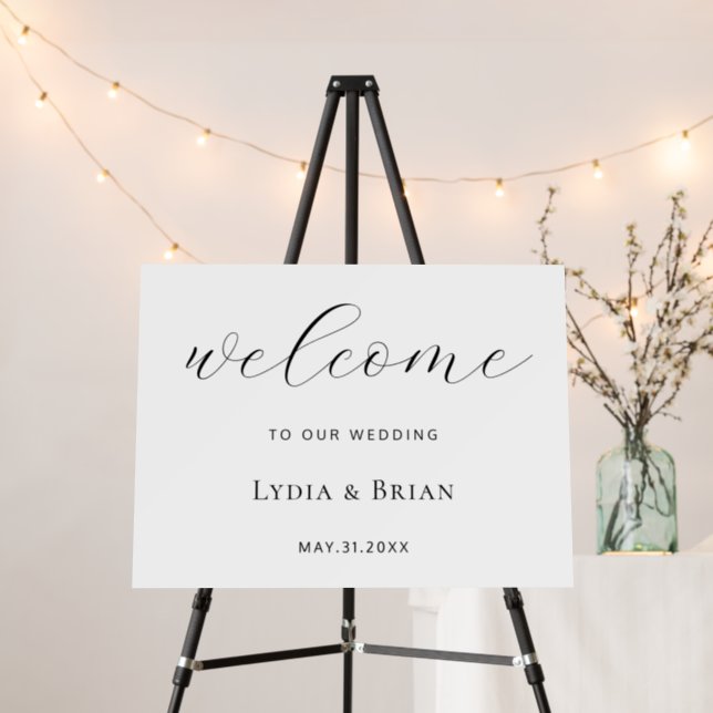 Elegant Classic White Wedding Welcome Sign (In Situ (Stand))