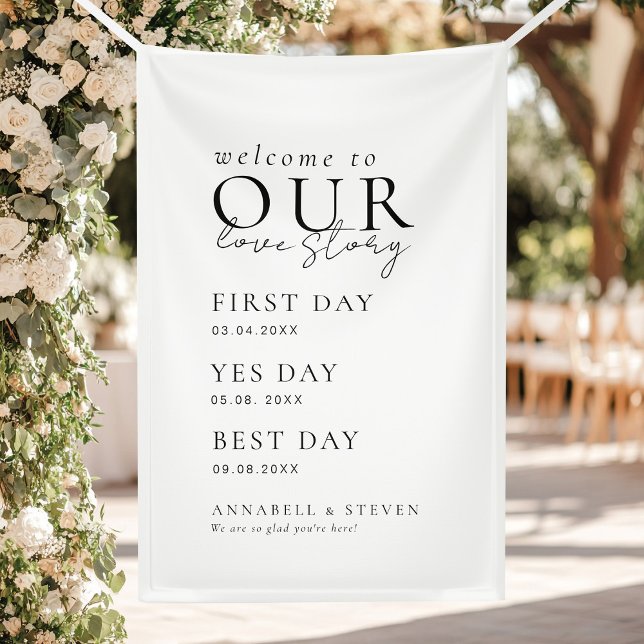 Elegant, Classic, White, WELCOME TO OUR LOVE STORY Banner (Elegant, Classic, White, WELCOME TO OUR LOVE STORY Banner with your name and dates.)