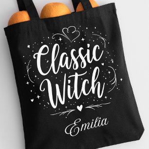 Elegant Classic Witch Custom Name Halloween Women Tote Bag