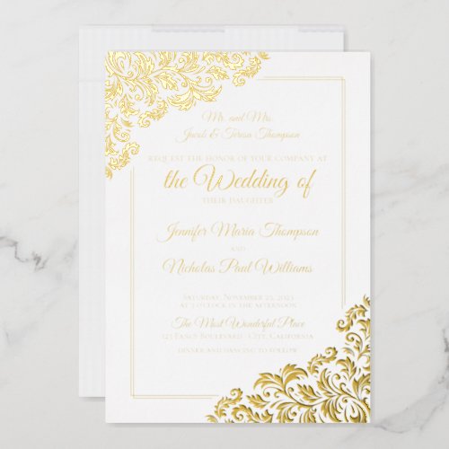 Elegant Classic With Floral Ornaments for Wedding Foil Invitation