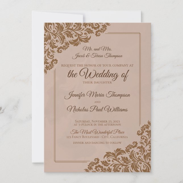 Elegant Classic With Floral Ornaments for Wedding Invitation (Front)