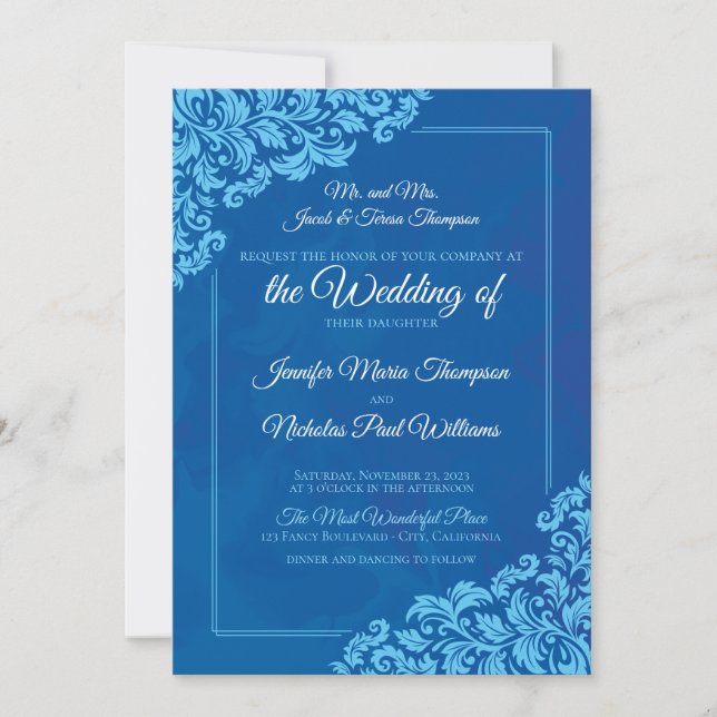 Elegant Classic With Floral Ornaments for Wedding Invitation (Front)