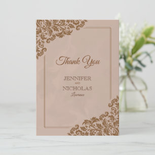 Elegant Classic With Floral Ornaments for Wedding Thank You Card