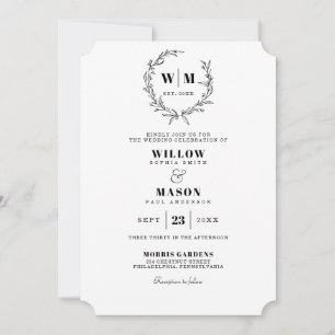 Elegant Classic Wreath Monogram Wedding Invitation