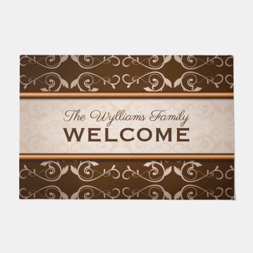 Elegant Classical Flourish Brown Beige Monogram Doormat