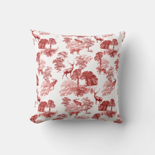 Elegant Classical French Toile Deer in Forest Throw Pillow