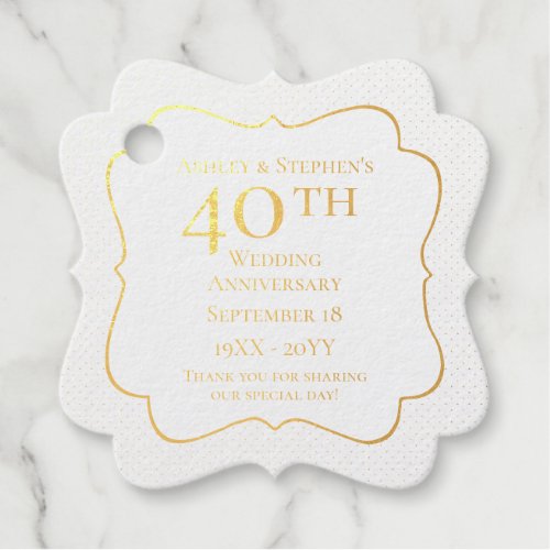 Elegant Classy 40th Wedding Anniversary Foil Favor Tags