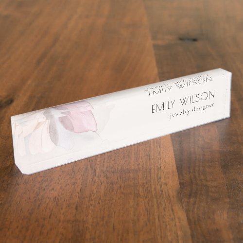 Elegant Classy Abstract Blush Watercolor Floral Desk Name Plate