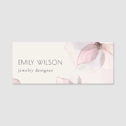 Elegant Classy Abstract Blush Watercolor Floral Name Tag