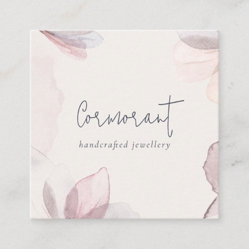 Elegant Classy Abstract Blush Watercolor Floral Square Business Card