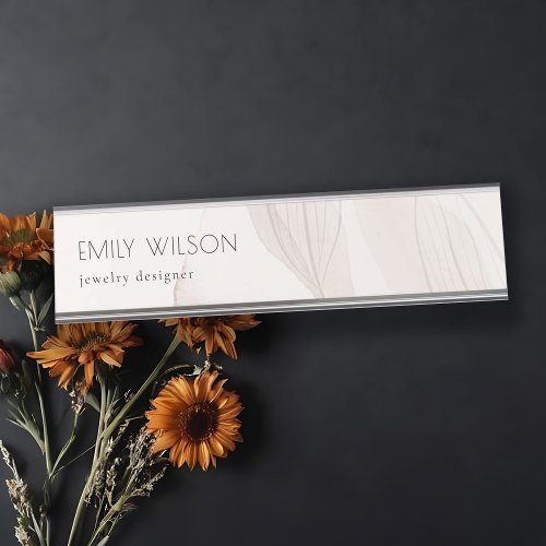 Elegant Classy Abstract Blush Watercolor Foliage Desk Name Plate