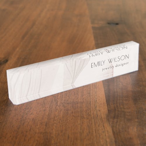 Elegant Classy Abstract Blush Watercolor Foliage Desk Name Plate