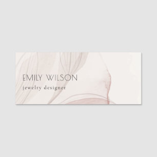 Elegant Classy Abstract Blush Watercolor Foliage Name Tag