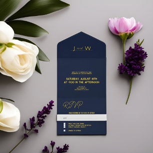 Elegant Classy All-in-One Wedding Invitations