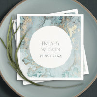 ELEGANT CLASSY AQUA DUSKY BLUE GOLD AGATE WEDDING  NAPKINS