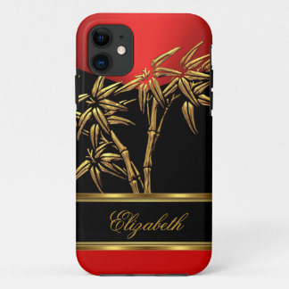 Elegant Classy Asian Bamboo Red Gold Black iPhone 11 Case