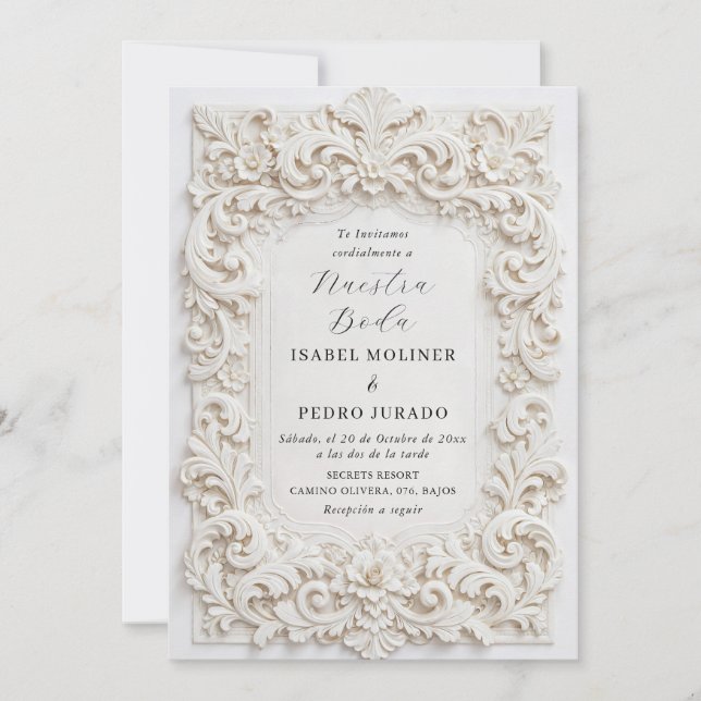 Elegant Classy Baroque Frame Nuestra Boda Wedding Invitation (Front)