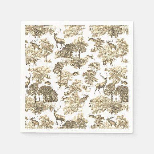 Elegant Classy Beige French Toile Deer Pattern Napkins