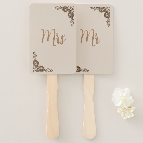 Elegant Classy Beige ornate Mrs or Mr Wedding Game Hand Fan