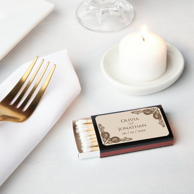 Elegant Classy Beige ornate Wedding Matchboxes (Insitu)